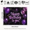 1Pcs background banner, purple happy birthday pattern, party decoration, suitable for indoor and outdoor celebration events