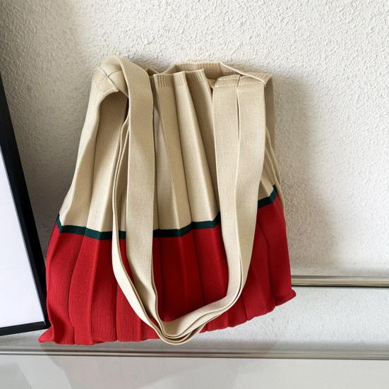 Сумка-тоут с завязками на шнурке в стиле ретро, складная вязаная сумка-тоут с цветными блоками