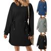 Women's Drawstring Waist Sweatshirt Dress, Loose Long Sleeve Pullover Casual Tunic Dresses