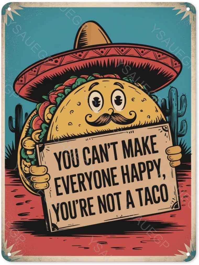 Funny Vintage Tin Sign Retro You Cant Make Everyone Happy Youre Not a Taco Tin Sign Metal Wall Art for Home Bathroom B