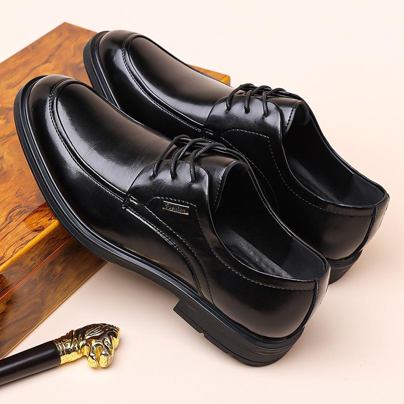 2026 Spring and Autumn New Men's Business Dress Leather Shoes British Style Lace-up Soft Sole Pointed Men's Shoes 1585