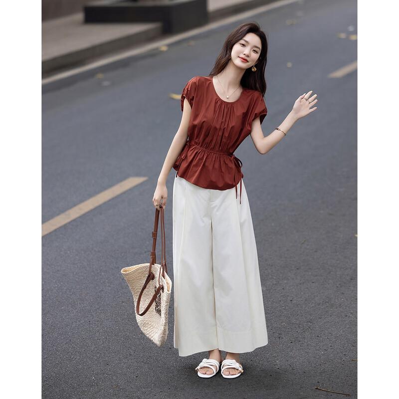 Demana Retro Rose French Puff Sleeve Tie-Up Shirt