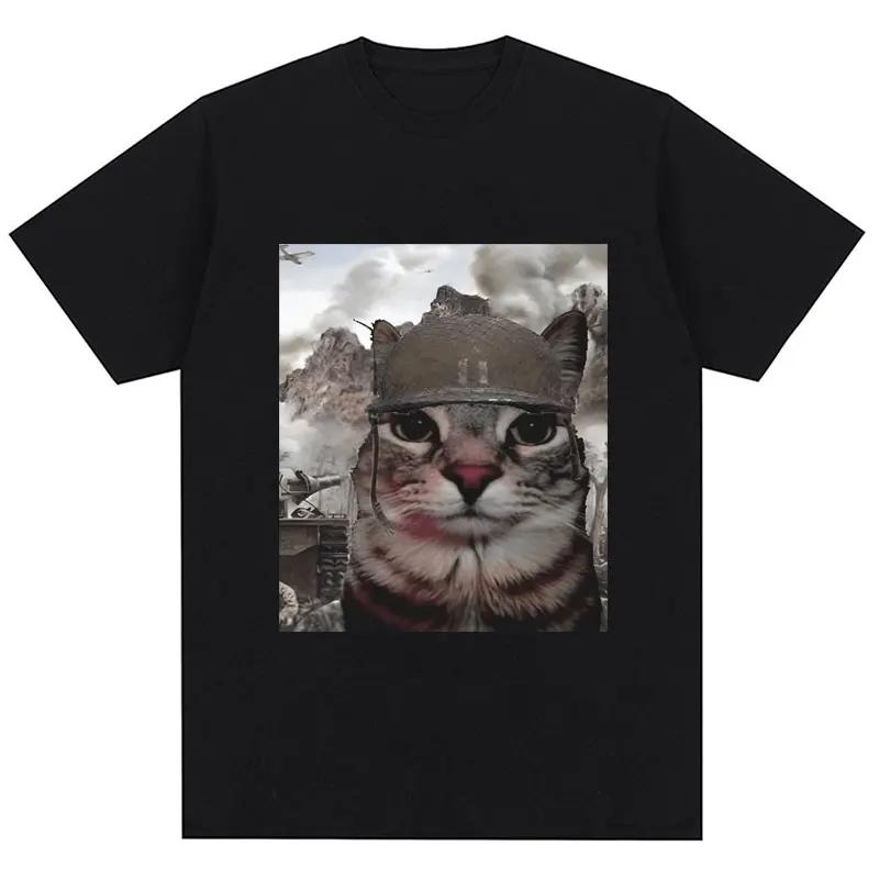 Футболка с забавным мемом Thousand Yard Stare Cat, винтажная футболка высокого качества для мужчин и женщин, свободного покроя, уличная одежда