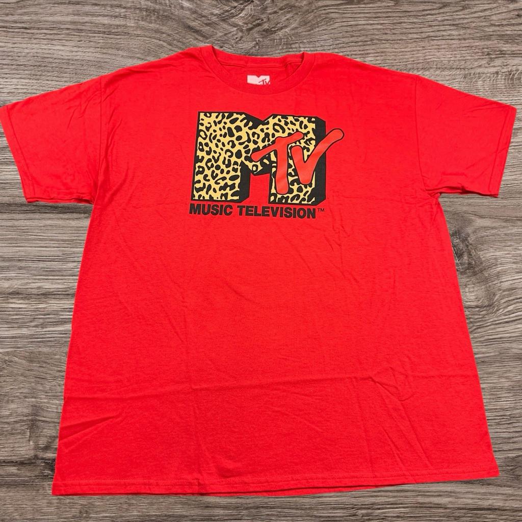 MTV Music Television / Leopard Print Logo Graphic T-Shirt Adult Size Large Unisex T-Shirt