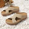 2024 Plus Size Casual Round Toe Cross Strap Hollow High Heel Women's Wedge Slippers