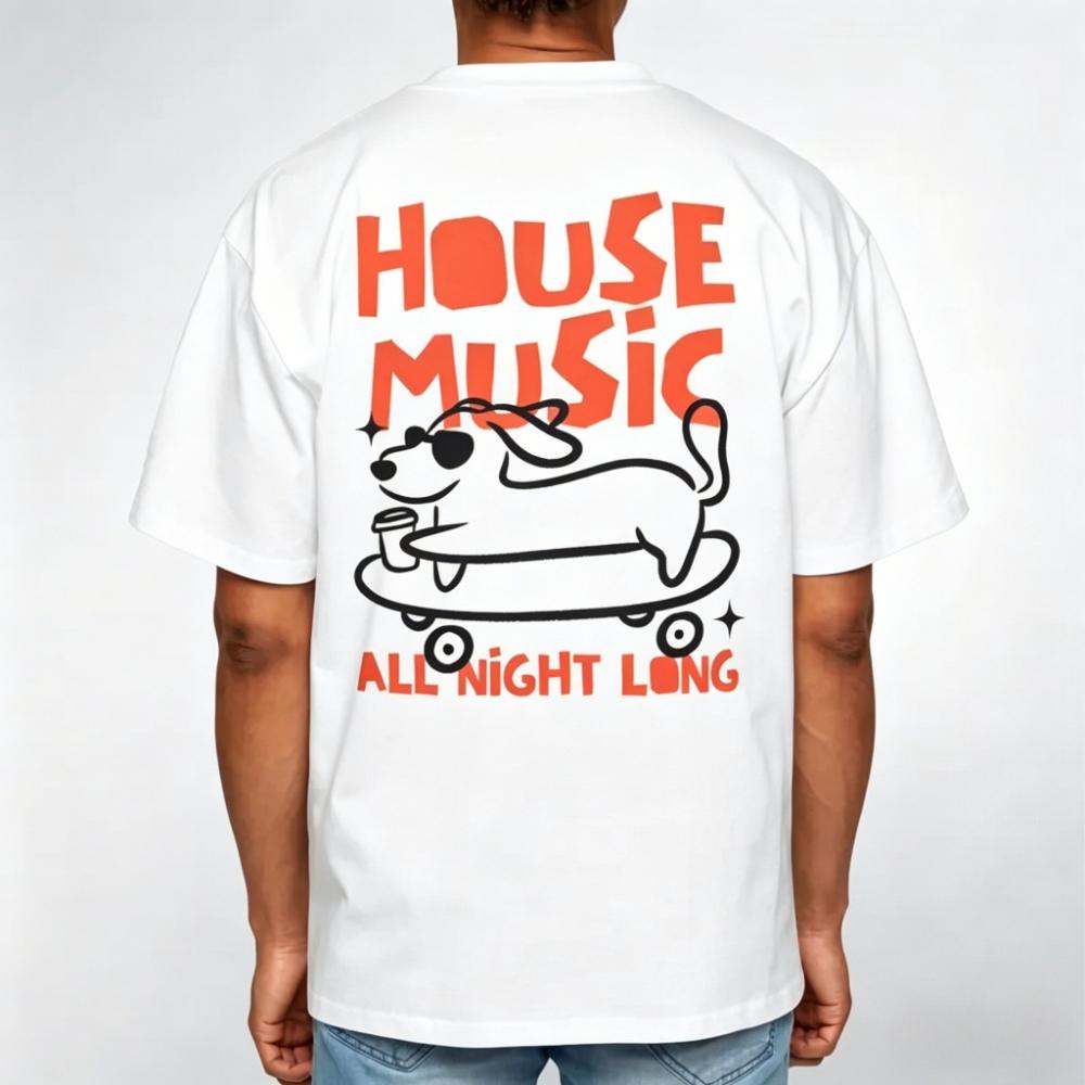 Мужская футболка с графическим принтом House Music All Night Long, хлопок, короткий рукав, для скейтбординга, любителей такс, модная, повседневная, для ежедневной носки