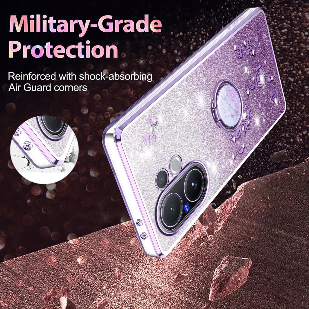 Для vivo V60 5G Чехол Кольцо-подставка ТПУ Цветы Чехол для телефона Градиентный Блестящий