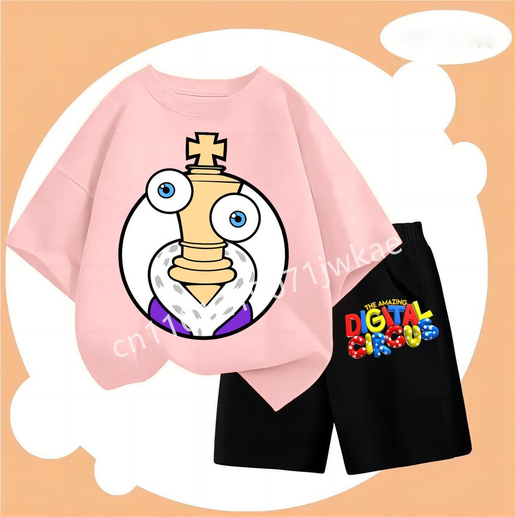 Boys Girls Summer Casual Clothing New The Amazing Digital Circus Children T Shirt Set Anime Cartoon Printed Short Two Piece Suit