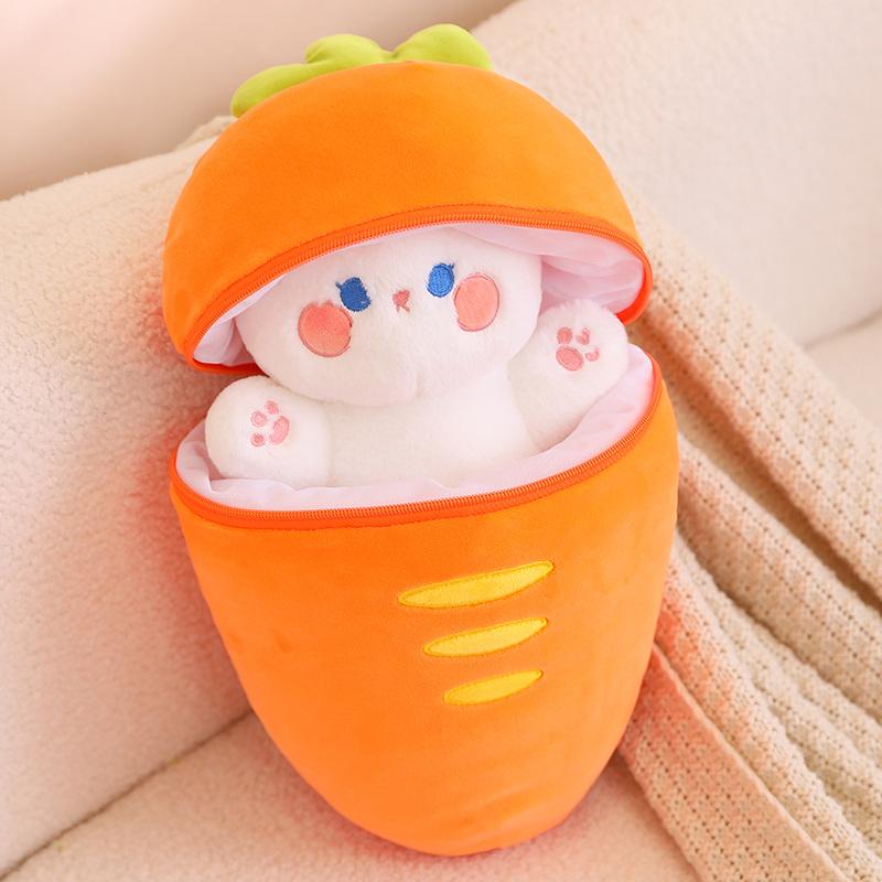 Kawaii Taiyaki Cat Plush Toy Rabbit Hiding in Carrot Dog in Big Bones Ferry Animals Plushie Throw Pillow Christmas Birthday Gift