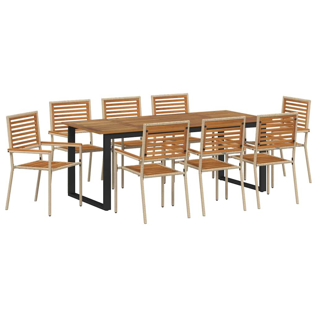 Garden Dining Set 9 pcs Beige Solid Acacia Wood