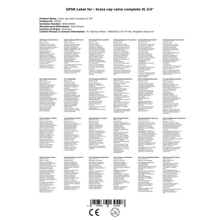 Soupape d'arrêt 3/4 pouce pour chauffage central et vase d'expansion