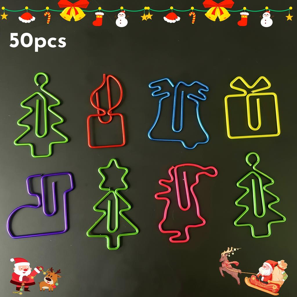50/100 шт. Рождественские цветные скрепки, фигурные скрепки, закладки, клипы для планеров, для офисных принадлежностей, подарки, свадебное украшение