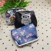 Women Vintage Leather Floral Owl Printing Coin Purse Wallets Travel Compact Cute Small Change Pouch Double Clasp Closure Purse