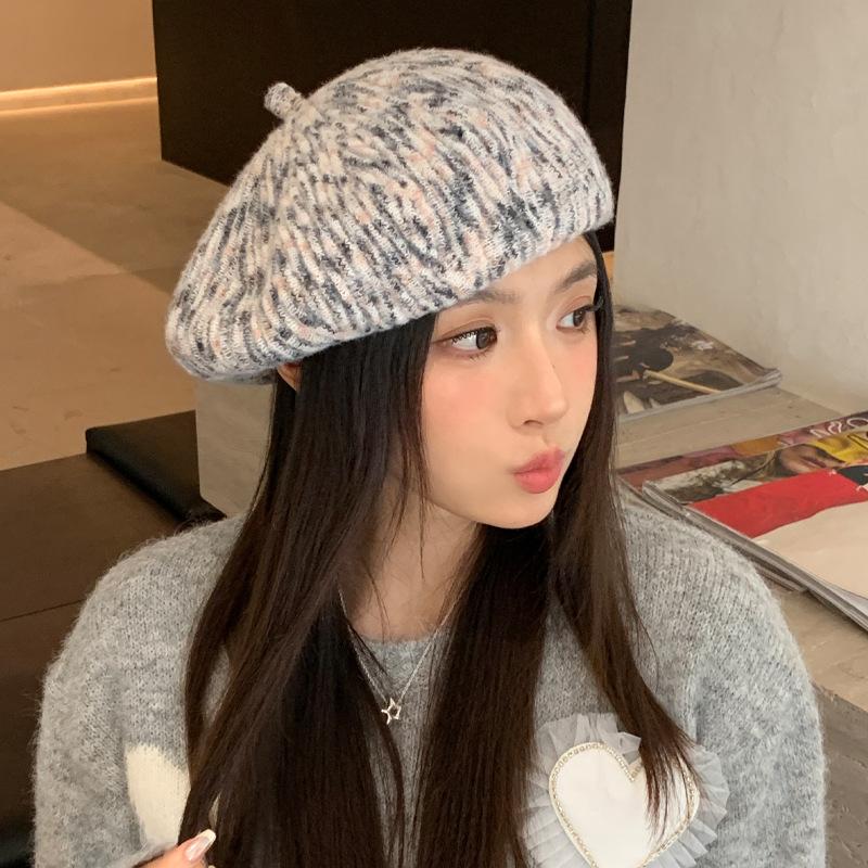 Сладкий и Универсальный Полосатый Берет Тай-Дай Плюс Бархат Осень и Зима Уличный Досуг Ветрозащитная Теплая Шляпа Высококлассная Шляпа Художника