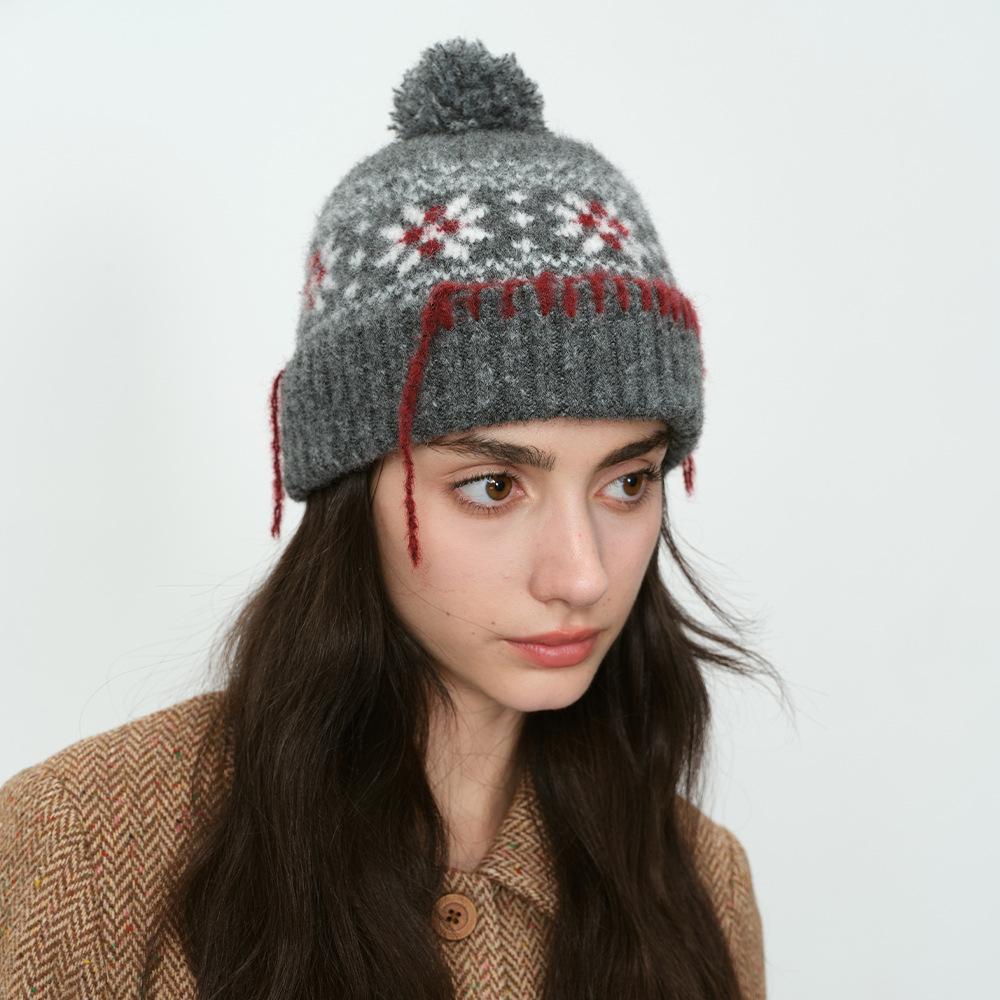Dimanaf 2025 Зима Осень Женская Модная Шляпа Цветочная Толстая Вязаная Шапка Новая Женская Теплая Толстая Серая