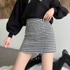 New Autumn Winter Stylish Houndstooth Wrap Skirt Women Woolen Plaid Skirts High Waist A-Line Korean Fashion Mini Dress