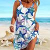 Beach Wear Mini Dress Print Fashionable Sea Element Camisole Skirt Casual Modern Dress Sleeveless Loose Fit Outdoor Daily Summer