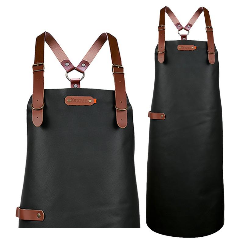 Unisex PU Leather Apron Waterproof Oilproof Kitchen Baking Barber Work