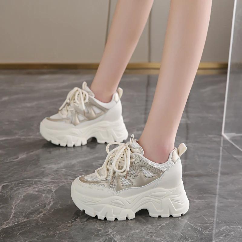 Fashion Ladies Shoes 2024 Brand Lace-up Women's Vulcanize Shoes Fashion Metal Decoration Ladies Casual Shoes New Mesh Platform Sneakers