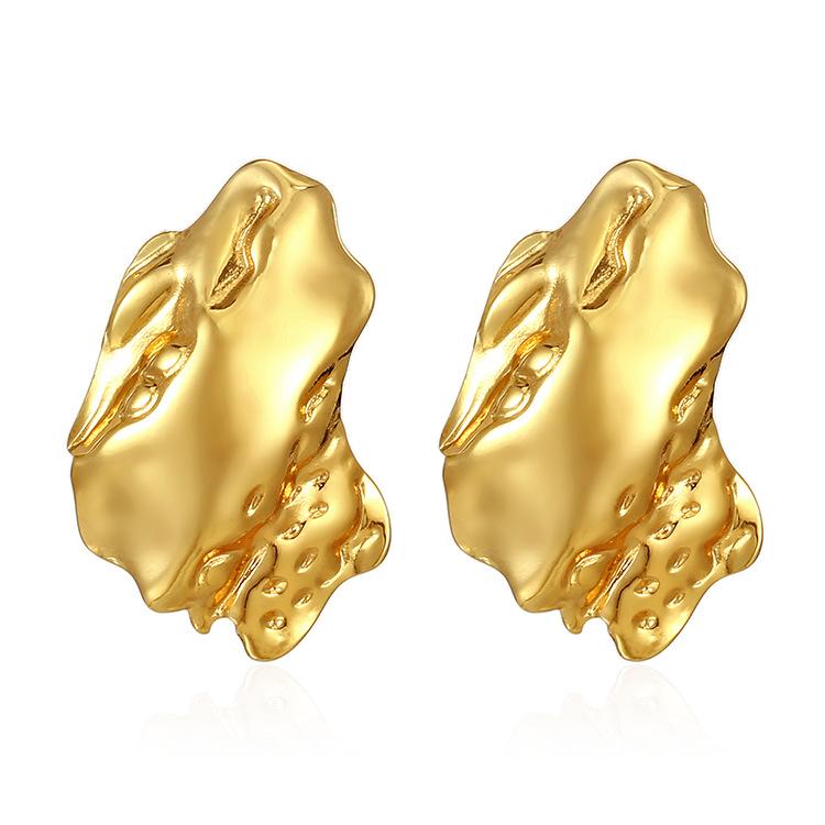 Необычные серьги-гвоздики Простые серьги-плиссе из нержавеющей стали с метеоритом и лавой Уличная бижутерия