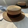 Internet celebrity straw hat children spring and summer French flat top top hat British sunshade sun protection seaside flat edge wide brim men and w