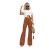 Spring and Autumn Women's Plus Size Solid Color Corduroy Temperament Pants Micro Pant High Waist Casual Pants