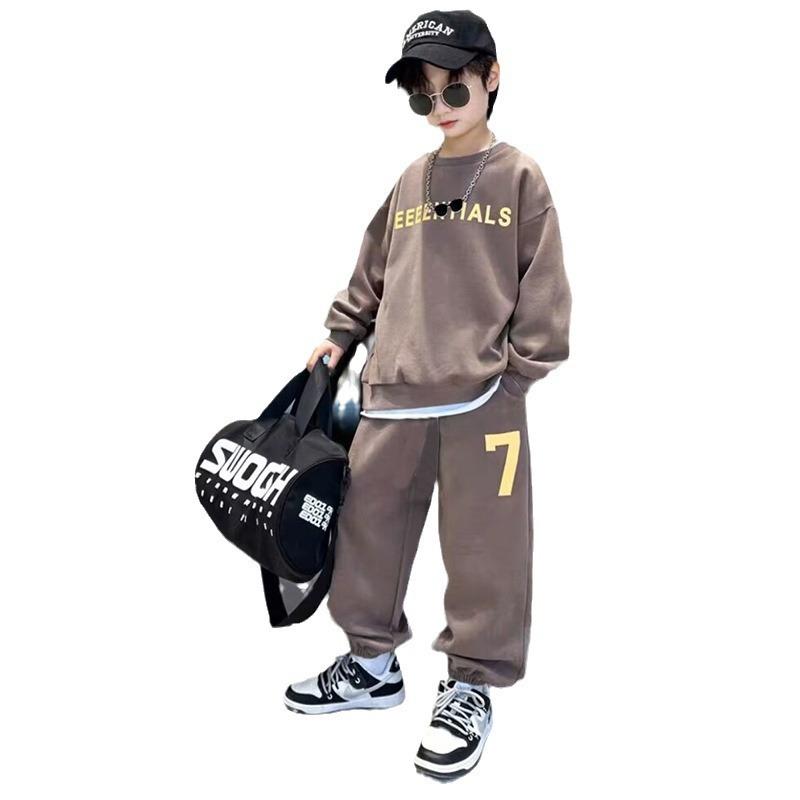 Новая волна детской спортивной одежды для мальчиков, весенний костюм, весенний и осенний детский свитер для детей среднего и большого размера, комплект из двух частей, красивый и модный
