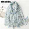 Spring-Summer New Women's Blue Butterfly Pattern Soft Scarf Casual Head Wrap Shawl Travel Vacation Beach Towel