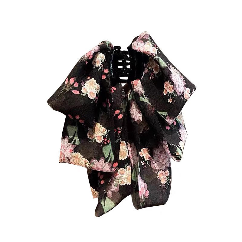 Elegant Women Large Bow Hair Claw Chiffon Big Bowknot Stain Bow Barrettes Hairpin Women Color Ponytail Clip Hair Accessories