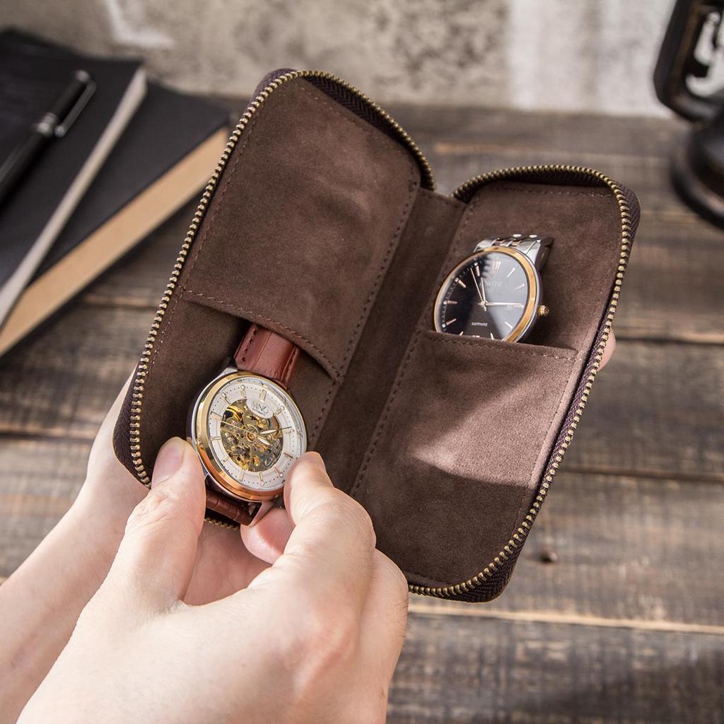 CONTACT'S FAMILY двойной чехол для часов, держатель для сумки, винтажная натуральная кожа на молнии, дорожные часы, дисплей, коробка для хранения, чехол-органайзер