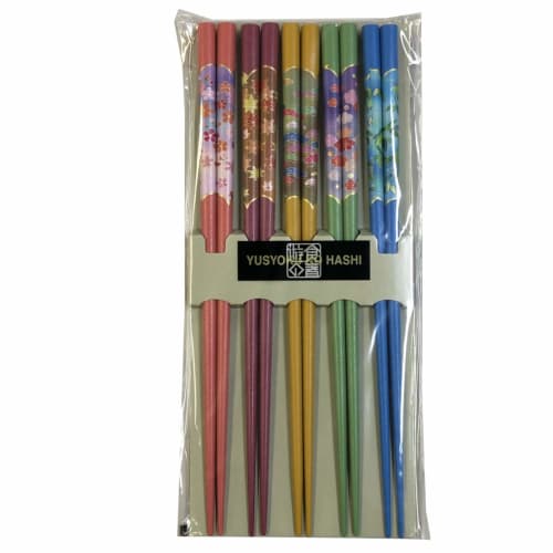 Chopsticks for Guests, 5-Piece Set, Dry Lacquer Four Seasons Calendar Design, Made in Japan, Natural Wood, 23cm