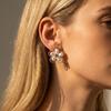 Trendy Gold Color Metal Pearl Flower Stud Earrings for Women Girl Stainless Steel Elegant Statement Daily Wear Zircon Bijoux