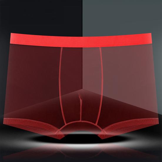 Men Boxer Underwear Mid-rise Elastic Waist Perspective Mesh Yarn Shorts