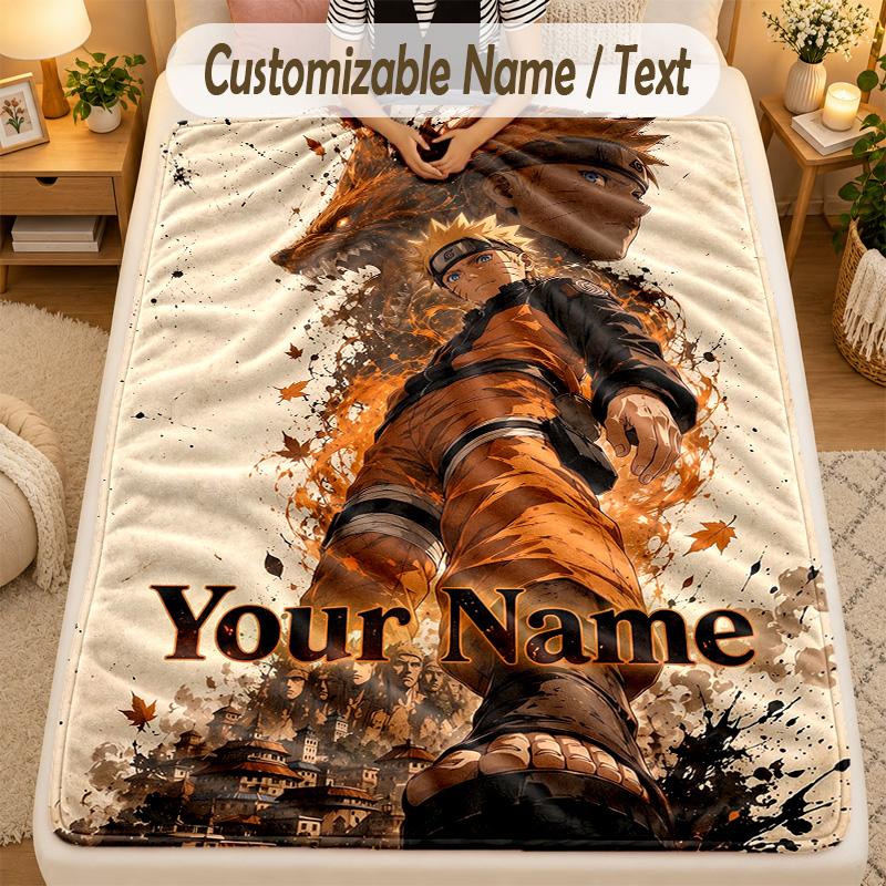 Flannel BlanketNaruto Custom Name Text Personalized Soft Warm Throw Blanket Home Decor Gift