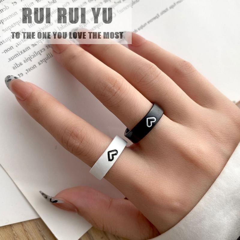 RUI RUI YU 2 шт., мужское и женское кольцо, простое модное черно-белое парное кольцо, комбинированное кольцо для пары с сердечком и любовью
