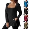 Women's Casual Fashion Square Neck Long Sleeve Slit Top