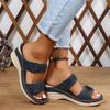 Large Size Summer New Retro Casual Flower High Heel One-character Women's Wedge Heel Slippers