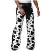 Men's Cow Print Flannel Chaps - Adjustable Waist Open Crotch Biking Pants with Side Tassels for Cowboy/Halloween (S-4XL)