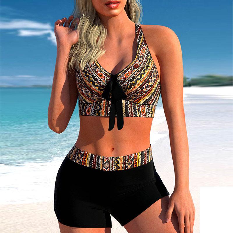 Women's Swimwear Tankini 2 Piece Swimsuit Pink Rainbow Stripes Crossing Print Vacation Bathing Suits