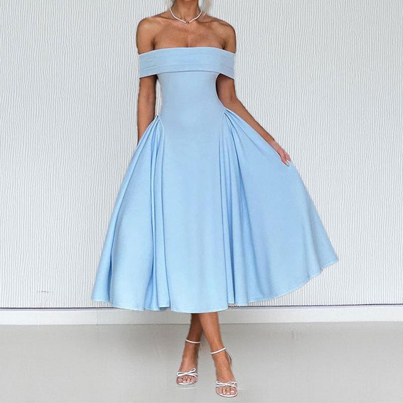 Elegant Off Shoulder A Line Dress With High Waist For Casual And Daily Wear