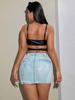 Rose Beauty A New Y2K Vintage Metallic Silver Seat Detail Denim Mini Skirt Hottie Summer Outfit