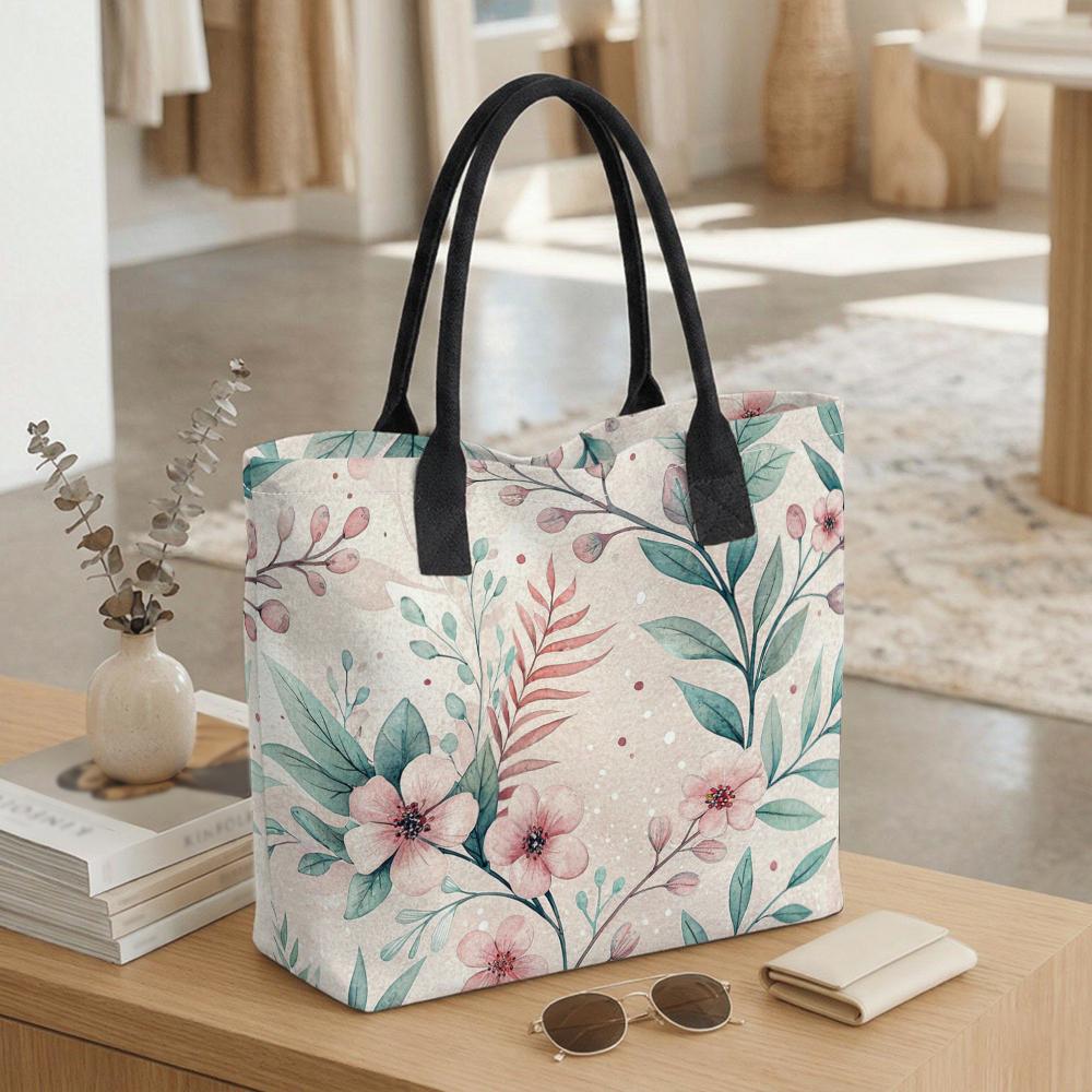 Floral Print Tote Bag Casual Canvas Handbag for Daily Use