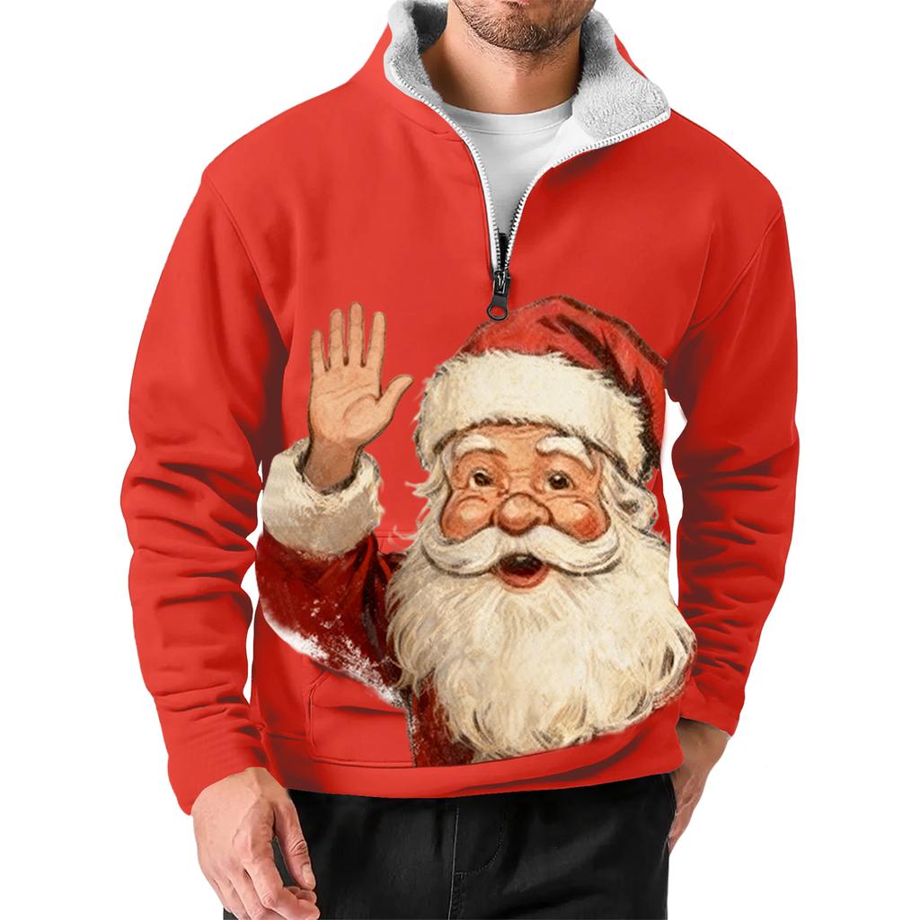 Men's Christmas Stand-up Collar Sweatshirt, Hot-selling Outdoor Casual Top With  Collar