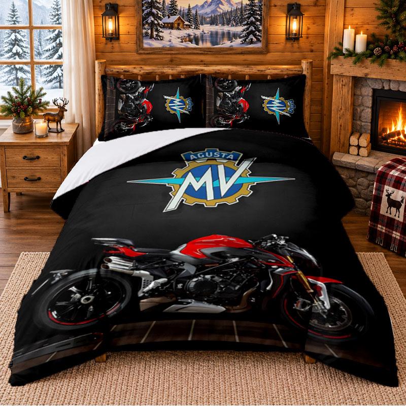 MV Agusta Pattern Bedding 3Pcs Set Bed Sheet And Pillowcases For Indoor Bedroom