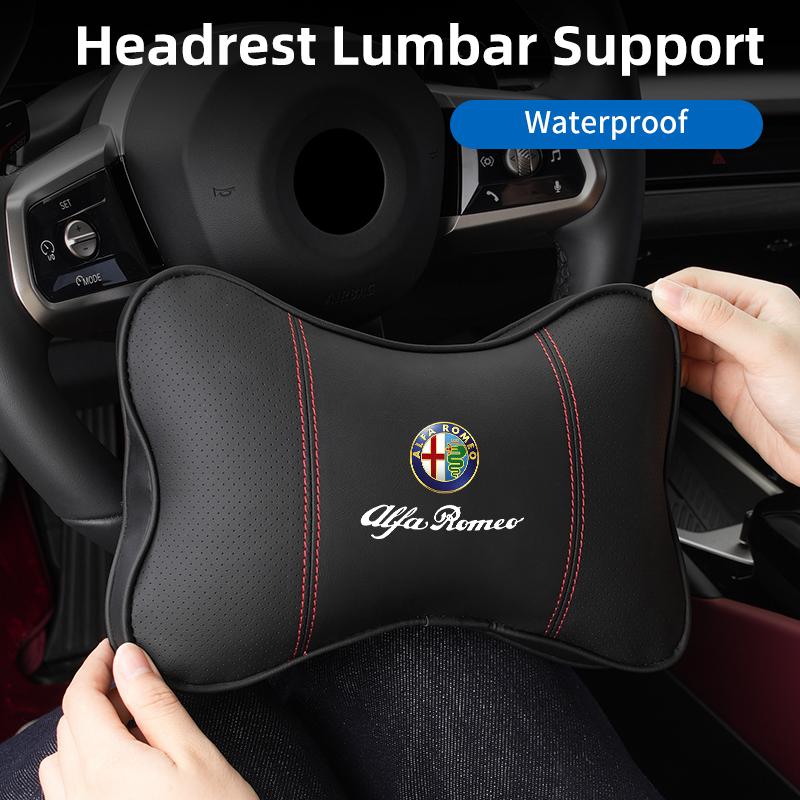 LMRGZ1 Leather Car Seat Neck and Back Pillow Breathable Accessories For Alfa Romeo 159 Giulietta Giulia 147 Mito 156 166 GT