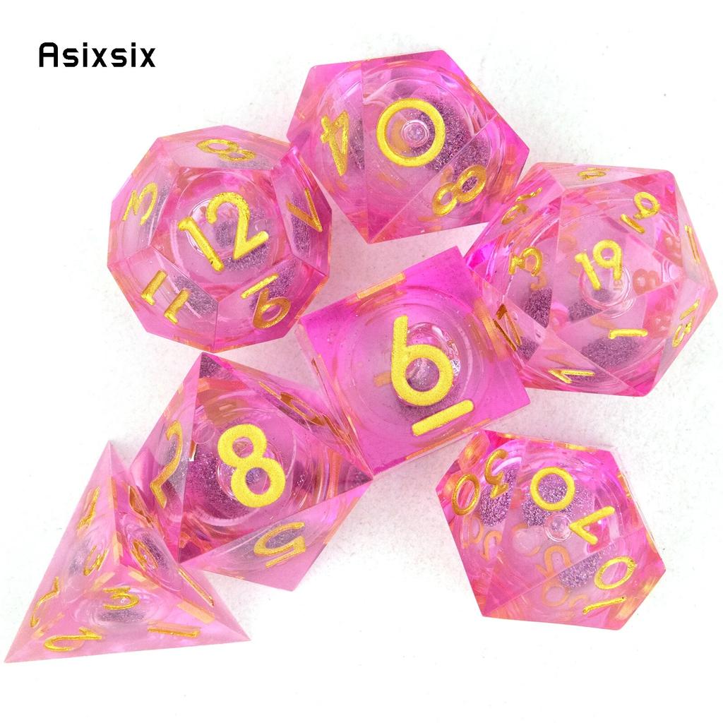 7 шт. розовый золотой номер с струящимся песком, многогранные кости с острыми краями, подходящие для настольной игры в жанре RPG