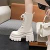 Fashion 9CM Chunky Platform Ankle Boots Women 2024 New Autumn Winter Motorcycle Boots Woman Thick Bottom Non Slip Leather Combat Boots