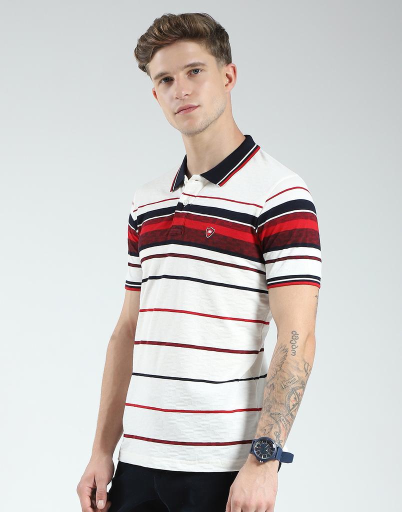 MONTE CARLO Men's Regular Fit Striped Half Sleeve Polo T-Shirt