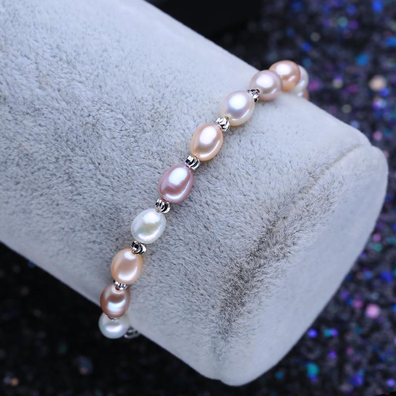LSOOYH Multi Pearl Bracelet Fashion Rice Pearl Adjustable Bangle Bracelet For Women Birthday Gift
