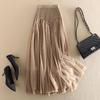 Spring and Autumn Classic Mid-length Stitching Mesh A-line Skirt Pleated Skirt